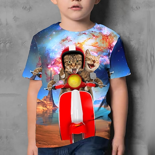 

Kids Boys T shirt Animal 3D Print Short Sleeve Active 4-12 Years Summer Blue