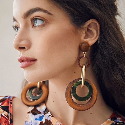 

geometric round retro contrast color big circle earrings women