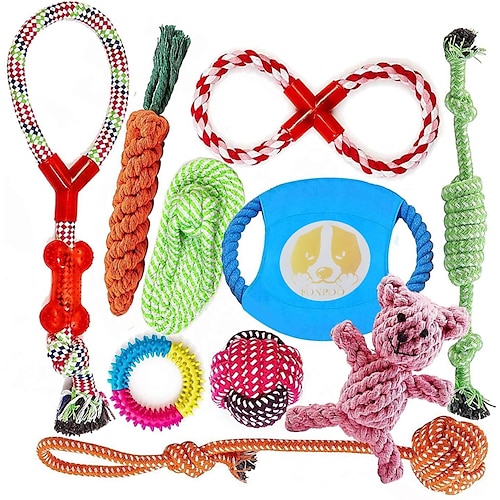 

Teeth Cleaning Toy Dog Chew Toys Cat Chew Toys Flying Disc Dog Kitten 10 PCS Reusable Pet Exercise Pet Training Teething Rope Toy Plush Fabric Gift Pet Toy Pet Play