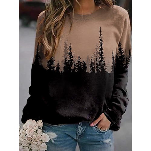 

Women's Sweatshirt Pullover Active Streetwear Print Blue Brown Gray Color Block Scenery 3D Daily Round Neck Long Sleeve