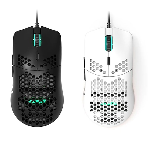 

AJ390 Wired Gaming Mouse, Light Weight Wired Mouse, Matte Black White Color Light Weight Wired Mouse Hollow-out Gaming Mouce Mice Adjustable 7 Keys for Windows