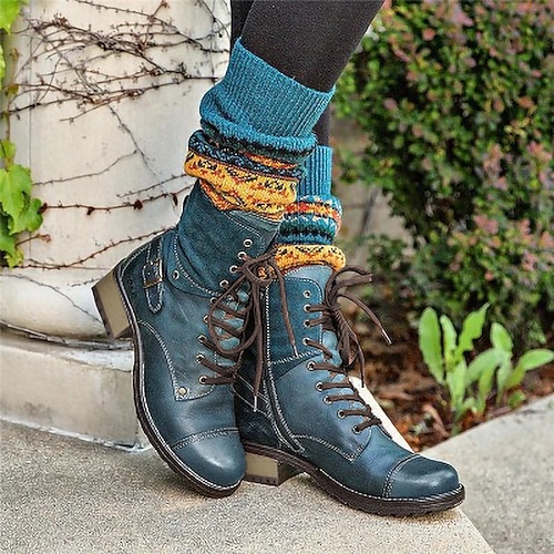 

Women's Boots Daily Block Heel Boots Combat Boots Lace Up Boots Mid Calf Boots Booties Ankle Boots Block Heel Round Toe Basic Casual Walking Shoes PU Zipper Solid Colored Black / Red Black Green