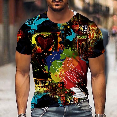 

Men's Unisex T shirt Tee Shirt Tee Graphic Prints Hand Crew Neck Black 3D Print Daily Holiday Short Sleeve Print Clothing Apparel Designer Casual Big and Tall / Summer / Summer