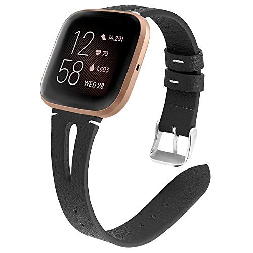 

compatible with fitbit versa 2 band leather for women, hollow breathable sport wristband metal classic buckle clasp bracelet replacement band for fitbit versa 2/versa/versa lite smart watch