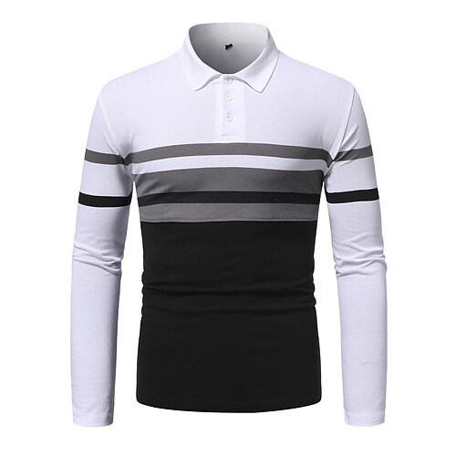 

Men's Collar Polo Shirt Golf Shirt Solid Color Striped Turndown Black / White Daily Long Sleeve Clothing Apparel Casual