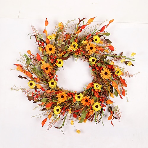 

Simulation Daisy Weed Wreath Vine Ring Soft Pvc Leaf Door Hanging 65cm Thanksgiving Autumn Decoration Wall Hanging for Home Decor Farmhouse Indoor Outdoor Window Autumn Thanksgiving Decoration