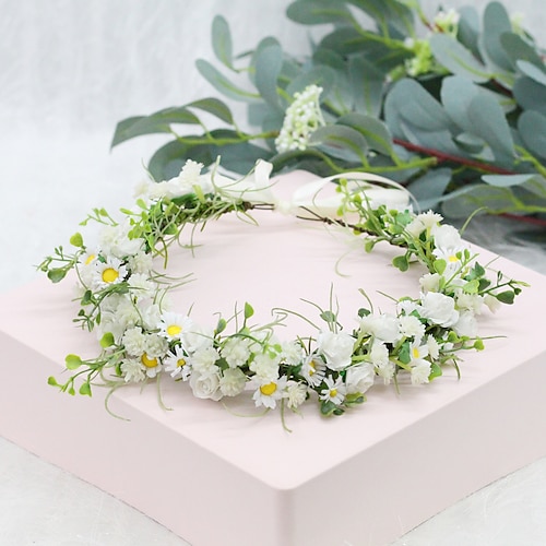 

Wreath Headdress Handmade Daisy Gypsophila Rattan Corolla Flower Girl Bridesmaid Photo Hair Accessories Female