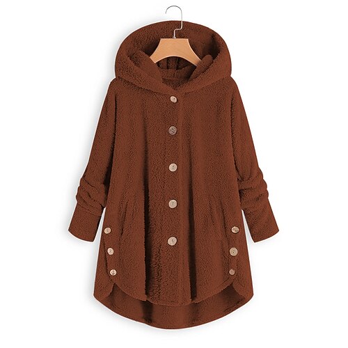 

Women's Sherpa jacket Fleece Jacket Teddy Coat Warm Breathable Outdoor Daily Wear Vacation Going out Button Pocket Single Breasted Hoodie Active Casual Plush Plain Regular Fit Outerwear Long Sleeve