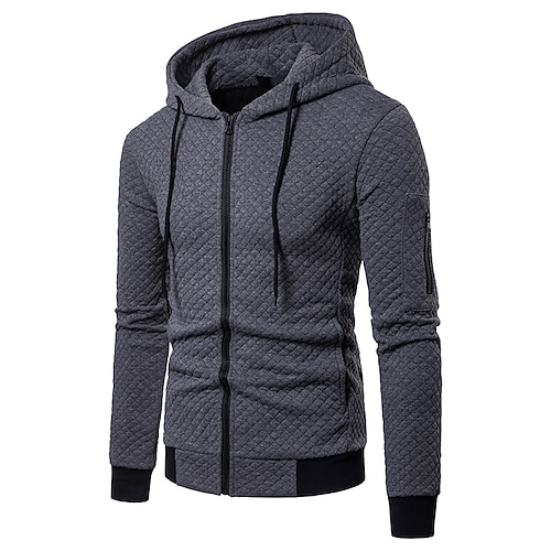 

Men's Full Zip Hoodie Jacket Hooded Solid Color Lace up Zipper Pocket Sports Outdoor Daily Sports Basic Streetwear Cool Clothing Apparel Hoodies Sweatshirts Long Sleeve Gray / Spring / Fall