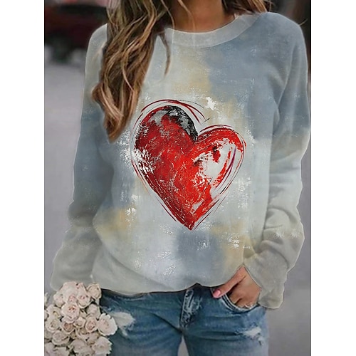 

Damen Sweatshirt Pullover Zur Seite fahren Grau Rundhalsausschnitt Herz Grafik-Drucke Bedruckt Casual Täglich Sport 3D-Druck Strassenmode Sportbekleidung Frühling Herbst Bekleidung Kapuzenpullover