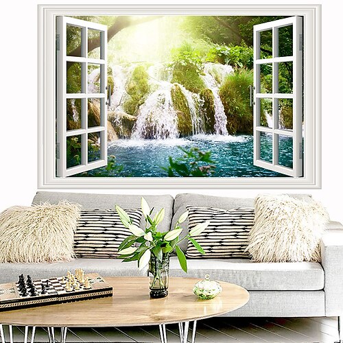 

90X60CM Waterfall Landscape Wall Stickers Bedroom Living Room Removable Pre-pasted PVC Home Decoration Wall Decal 1pc