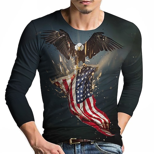 

Men's Unisex T shirt Tee Shirt Tee Graphic Prints Eagle Crew Neck Gray 3D Print Daily Holiday Long Sleeve Print Clothing Apparel Designer Casual Big and Tall