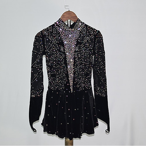 

Figure Skating Dress Women's Girls' Ice Skating Dress Outfits Black Spandex High Elasticity Training Competition Skating Wear Handmade Patchwork Crystal / Rhinestone Sleeveless Ice Skating Figure