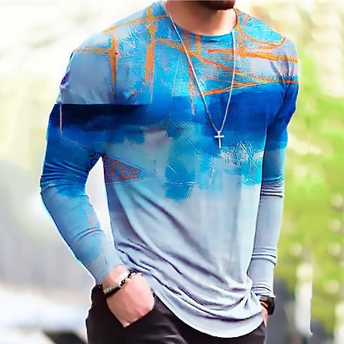 

Men's Unisex T shirt Tee Shirt Tee Gradient Graphic Prints Crew Neck Blue 3D Print Daily Holiday Long Sleeve Print Clothing Apparel Designer Casual Big and Tall