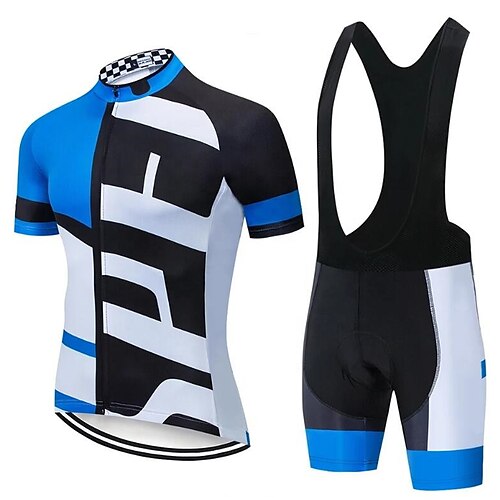 

CAWANFLY Men's Cycling Jersey with Bib Shorts Short Sleeve Mountain Bike MTB Road Bike Cycling Blue Black Geometic Vintage Bike Clothing Suit Breathable Sweat wicking Polyester Sports Geometic