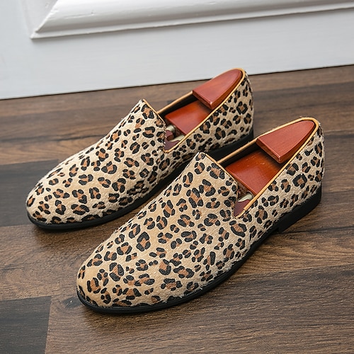 

Men's Loafers & Slip-Ons Comfort Loafers Casual Daily Party & Evening PU Yellow Leopard Fall Spring