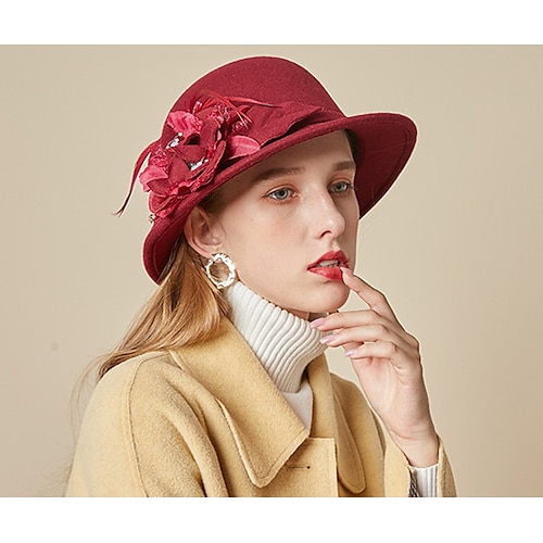 

Women's Party Hat Party Wedding Special Occasion Flower Flower Wine Black Hat Red Fall Winter Spring Holiday