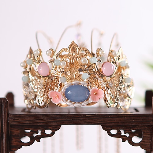 

Antique Headdress Tassel Hair Crown Alloy Flower Chinese Ancient Costume Phoenix Crown Atmosphere Ancient Costume Hanfu Hair Crown