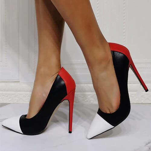 

Mujer Tacones Fiesta Diario Tacón de Aguja Dedo Puntiagudo PU Mocasín Bloque de color Negro