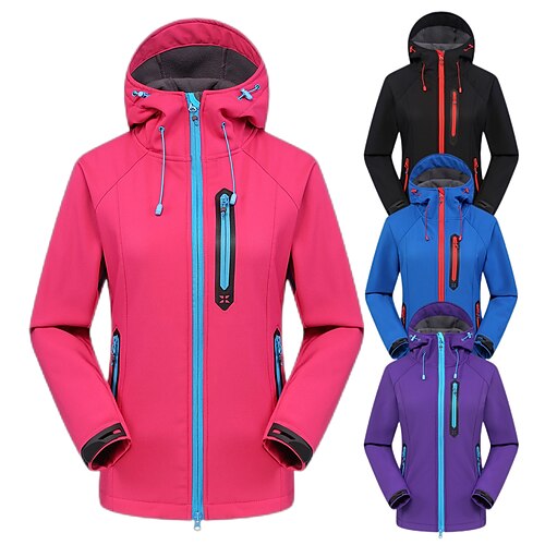 

Women's Hiking Softshell Jacket Waterproof Jacket Rain Jacket Fleece Jacket Hooded Winter Outdoor Thermal Warm Windproof Lightweight Windbreaker Trench Coat Outerwear Top Camping Traveling Climbing