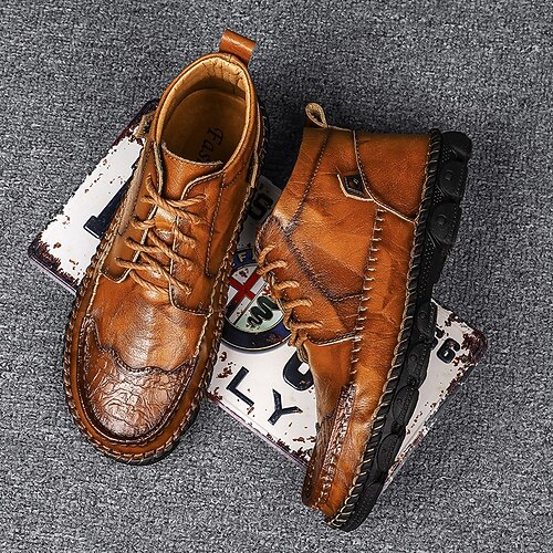 

Men's Boots Comfort Shoes Casual Daily Walking Shoes Cowhide Breathable Non-slipping Wear Proof Black Brown Fall