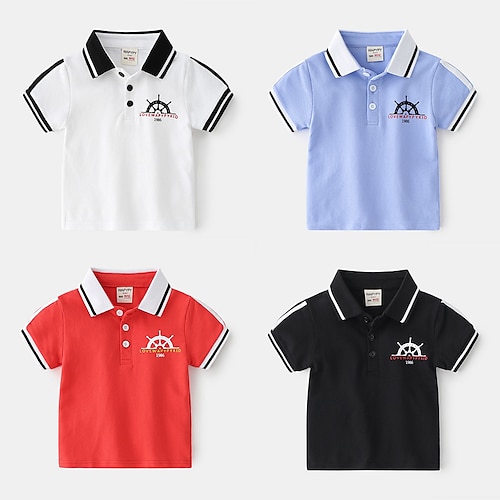 

Girls' Shirt Solid Color Short Sleeve Cotton Black Sky Blue Orange