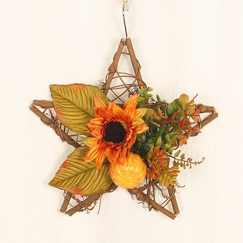 

Fall Wreaths Halloween Thanksgiving Decoration Wall Hanging Wooden Five-star Sunflower Pumpkin Simulation Succulent Wall Hanging for Home Decor Farmhouse Indoor Outdoor Decoration
