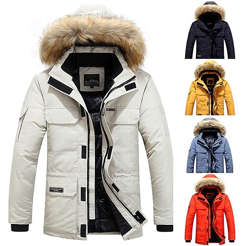 

men's winter padded jacket warm puffer jacket fur hooded coat military fleece jacket casual quilted jacket thicken sweat jacket lightweight long sleeve outerwear windproof parka trench coat overcoat