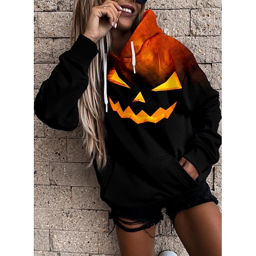 

Women's Hoodie Sweatshirt Pullover Active Halloween Print Black Pumpkin Ghost Graphic Prints Halloween Hooded Long Sleeve S M L XL XXL / 3D Print