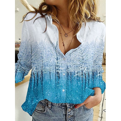 

Mujer Camisa Blusa Azul Piscina Paisaje 3D Botón Estampado Manga Larga Festivos Fin de semana Básico Cuello Camisero Regular 3D S