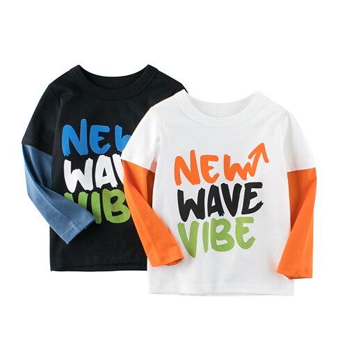 

Toddler Boys T shirt Tee Letter Long Sleeve Children Top Casual Fashion Cool Winter Fall Black 3-7 Years