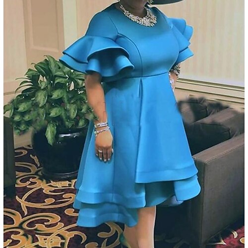 

Women's Plus Size Party Dress Solid Color Crew Neck Ruffle Short Sleeve Fall Spring Work Elegant Prom Dress Knee Length Dress Formal Party Dress