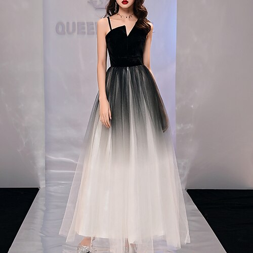 

Linea-A Elegante Gradiente Graduazione Serata formale Vestito A V Senza maniche Alla caviglia Tulle con A pieghe 2022
