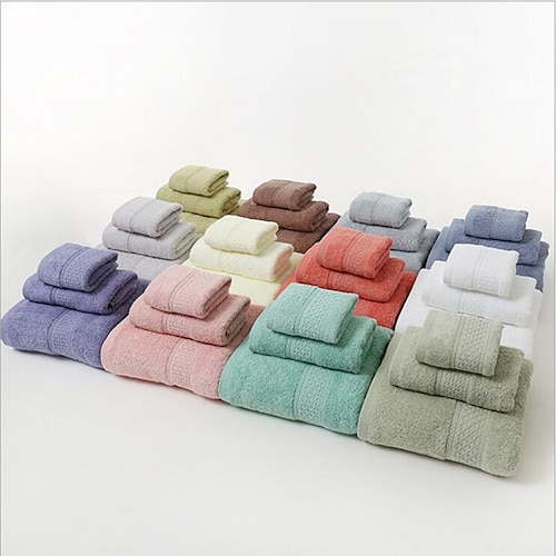 

3 Pcs 100% Cotton Premium Ring Spun Towel Set Includes 2 Pc Hand Kitchen Towels 1 Pc Bath Shower Towel Machine Washable Super Soft Highly Absorbent Quick Dry For Bathroom Hotel Solid 3535cm