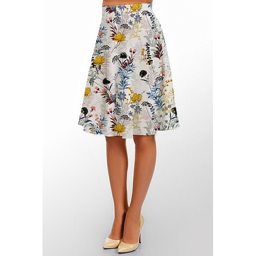 

Women's Skirt Midi Air Layer Fabric Pink Yellow Skirts Winter Ruffle Print Without Lining Vintage Elegant Party Evening Festival S M L / Loose Fit