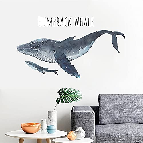 

kids boys girls blue whale wall stickers decals ocean theme fishes removable peel and stick art decor for nursery bedroom living room classroom