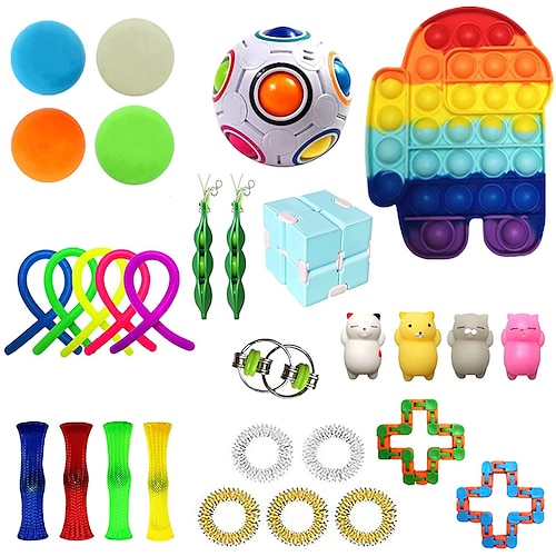 

30pcs Sensory Fidget Packs Toys Set Packs with Simple Dimple Bubble Infinite Cube Stress Ball and Relieves Stress Anxiety Fidgets Pack Toy