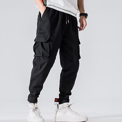 

Men's Cargo Pants Joggers Trousers Jogging Pants Drawstring Elastic Waist Multi Pocket Solid Color Comfort Outdoor Full Length Casual Daily Streetwear Casual Loose Fit ArmyGreen Black Inelastic