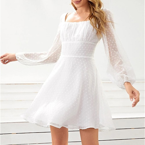 

Dame Feriekjole Hvit kjole Kjole med A-linje Minikjole Svart Hvit Rød Langermet Polkadotter Trykt mønster Sommer Vår Firkantet hals Elegant Vinter kjole Høst kjole 2023 S M L XL