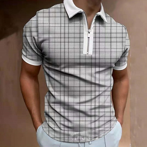 

Men's Collar Polo Shirt Golf Shirt Plaid Collar Gray Outdoor Street Short Sleeve Zipper Clothing Apparel Fashion Sportswear Casual Comfortable / Summer / Regular Fit / Summer