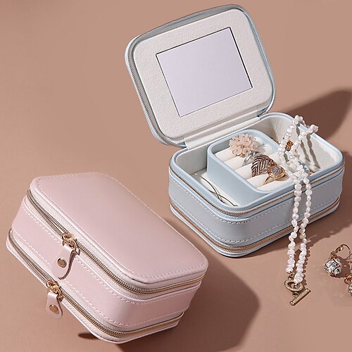 

Double Layer Jewelry Organizer Quilted Jewelry Travel Case for Rings Necklaces Earrings Bracelets and More