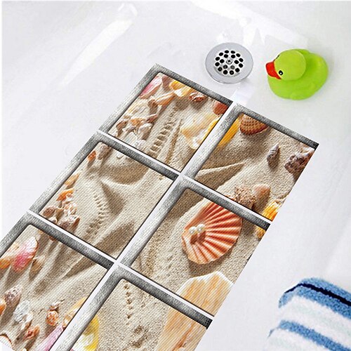 

6 PCS 3D Shell Pearl Waterproof Twill Floor Sticker Bathtub Anti-slip Mat Waterproof Bathtub Self-adhesive Paper