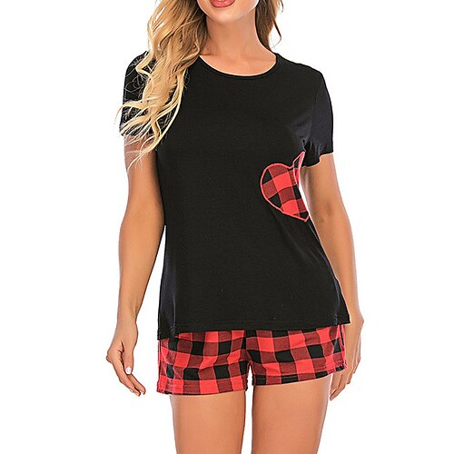 

Women's Christmas Pajamas Sets Nighty Pjs 2 Pieces Grid / Plaid Sport Comfort Party Home Christmas Modal Gift Short Sleeve T shirt Tee Shorts Spring Summer Blue Red / Casual / Street / Scoop Neck