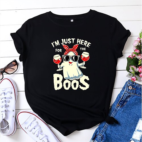 

Women's T shirt Tee Green Blue Pink Graphic Letter Print Short Sleeve Home Halloween Basic Halloween Round Neck Regular 100% Cotton S