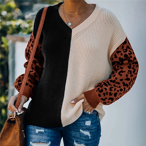 

Per donna Pullover Maglione Maglione Maglione Maglia Moderno Leopardato Rotonda Attivo Informale Strada Casual Autunno Inverno Nero con grigio Bianco con nero S M L / Manica lunga / Per eventi