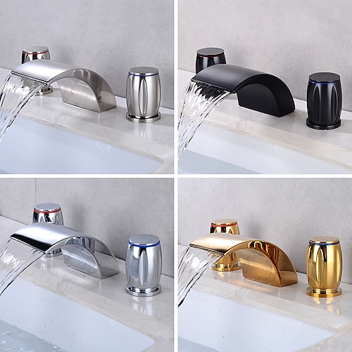 

Widespread Bathroom Sink Faucet,Two Handle Three Holes Waterfall Electroplated / Painted Finishes Bath Taps