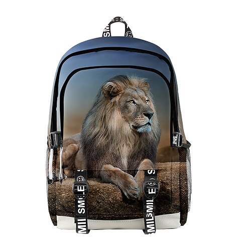 

Unisex School Bag Commuter Backpack 3D Print Oxford Cloth Geometric Pattern Color Block Animal Large Capacity Zipper School Daily Khaki
