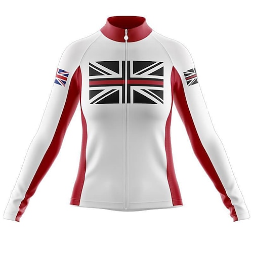 

21Grams Women's Long Sleeve Cycling Jersey Red and White UK National Flag Bike Top Mountain Bike MTB Road Bike Cycling Spandex Polyester Breathable Quick Dry Moisture Wicking Sports Clothing Apparel