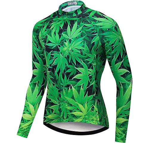 

21Grams Men's Cycling Jersey Long Sleeve Bike Top with 3 Rear Pockets Mountain Bike MTB Road Bike Cycling Breathable Quick Dry Moisture Wicking Reflective Strips Green Leaf Polyester Spandex Sports
