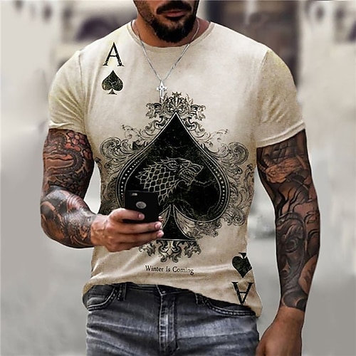 

Homens Unisexo Camiseta Camisa Social Camisetas Estampas Abstratas Pôquer Gola Redonda Cáqui Impressão 3D Diário Feriado Manga Curta Imprimir Roupa Designer Casual Grande e Alto / Verão / Verão